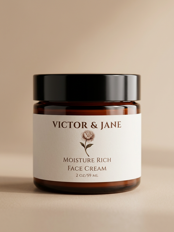 Cold-pressed moisture rich face cream amber glass jar Victor and Jane natural skincare